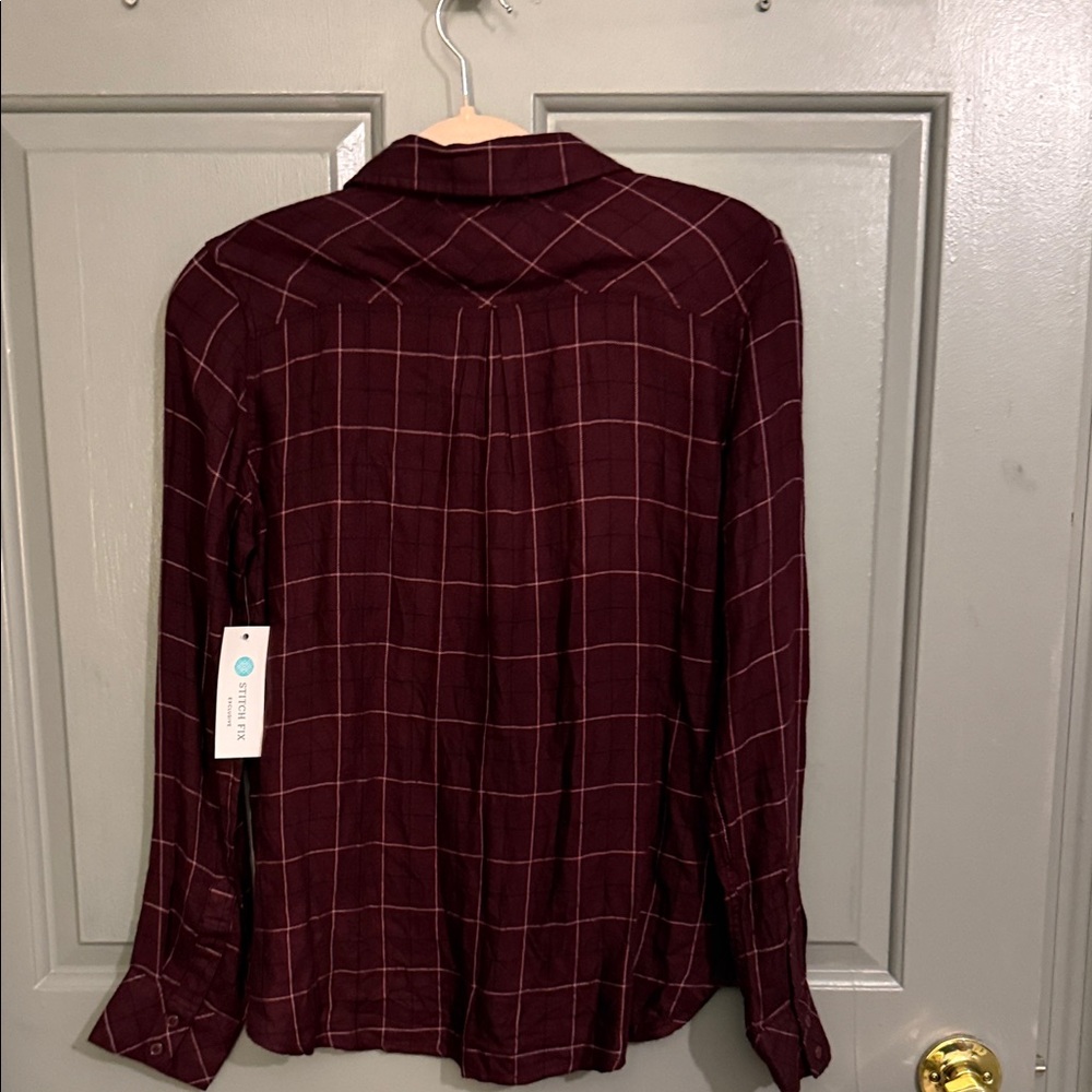 Chic Burgundy Plaid Button Down Shirt - Picture 4 of 4